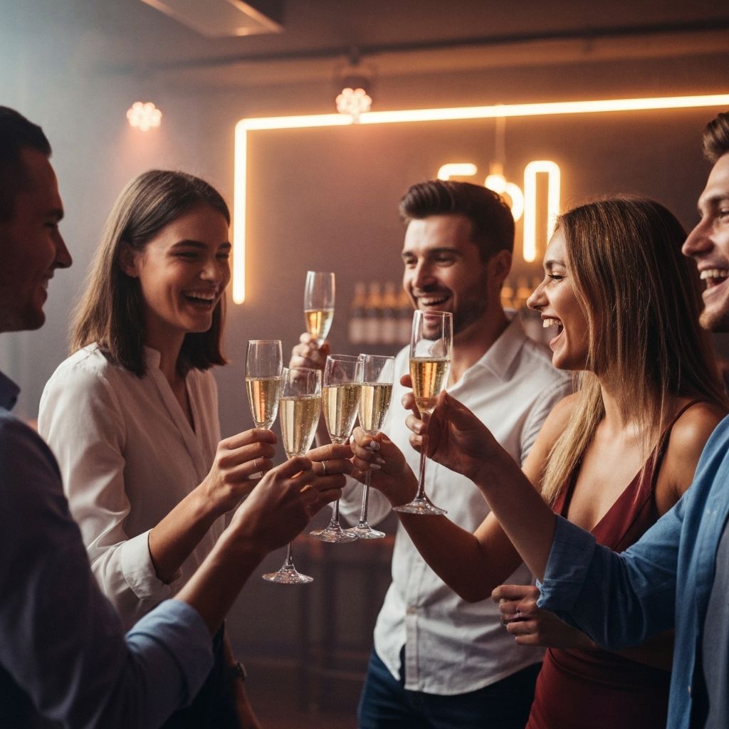 Friends celebrating at a lounge bar